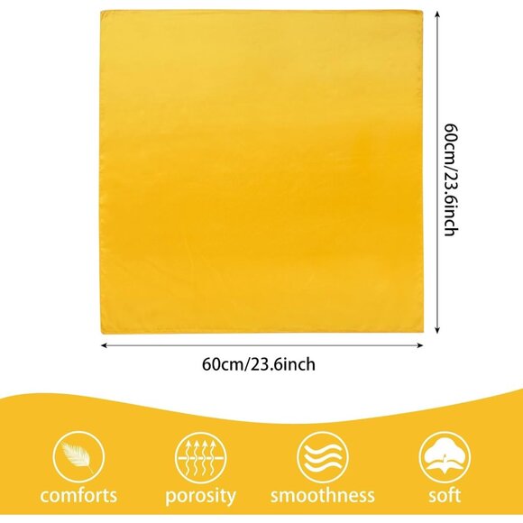 Women's Yellow Silk Feeling Scarf 23.6'' Square Satin Scarf Neck Head Bandana - Picture 3 of 7